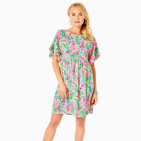Lilly Pulitzer Tiltson Swing Mini Dress Floral Printed Cotton Ruffle XXS